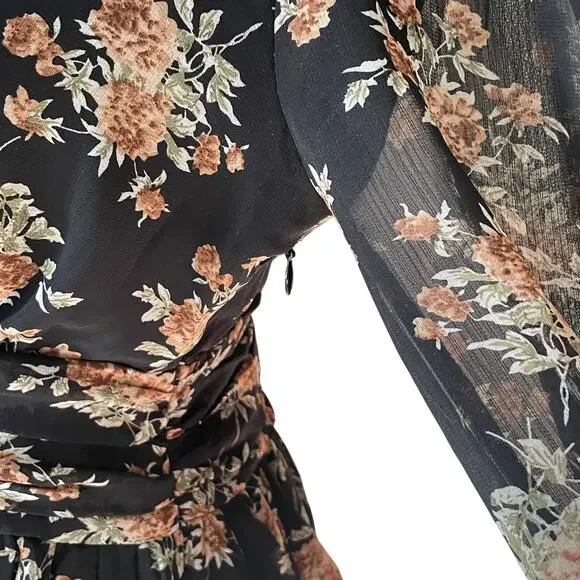 Boho Floral Blouse Faux Wrap Sheer Peplum Whimsigoth Romantic Fairy Size Small - Picture 3 of 8